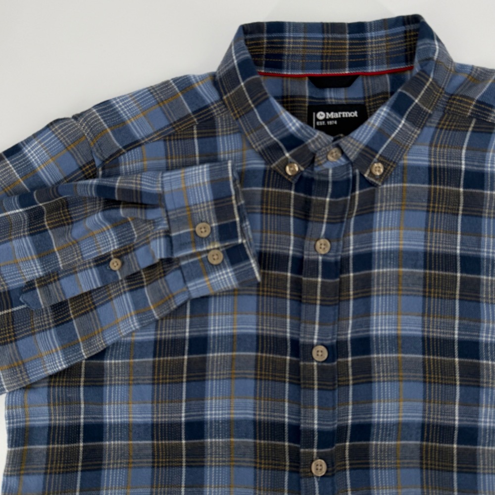 Marmot Mens Blue Brown Plaid Flannel Button Down Shirt SCC-613 Size M